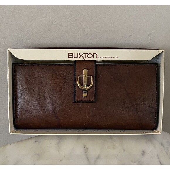 Vintage NOS Buxton Genuine Leather Brown Wallet Organizer Equestrian Vibes - Picture 1 of 11